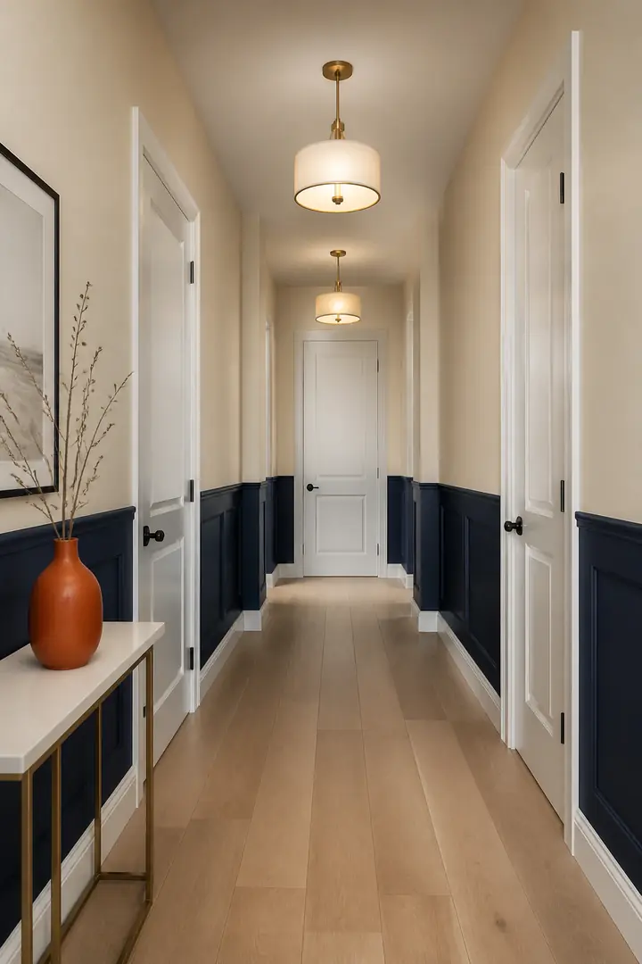 Design idea: freshly painted rooms with navy and cream walls
