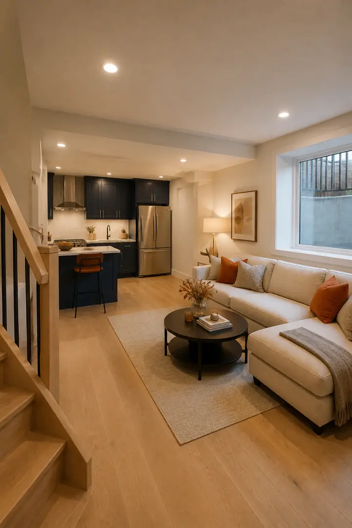 Design idea: a warm finished basement living space